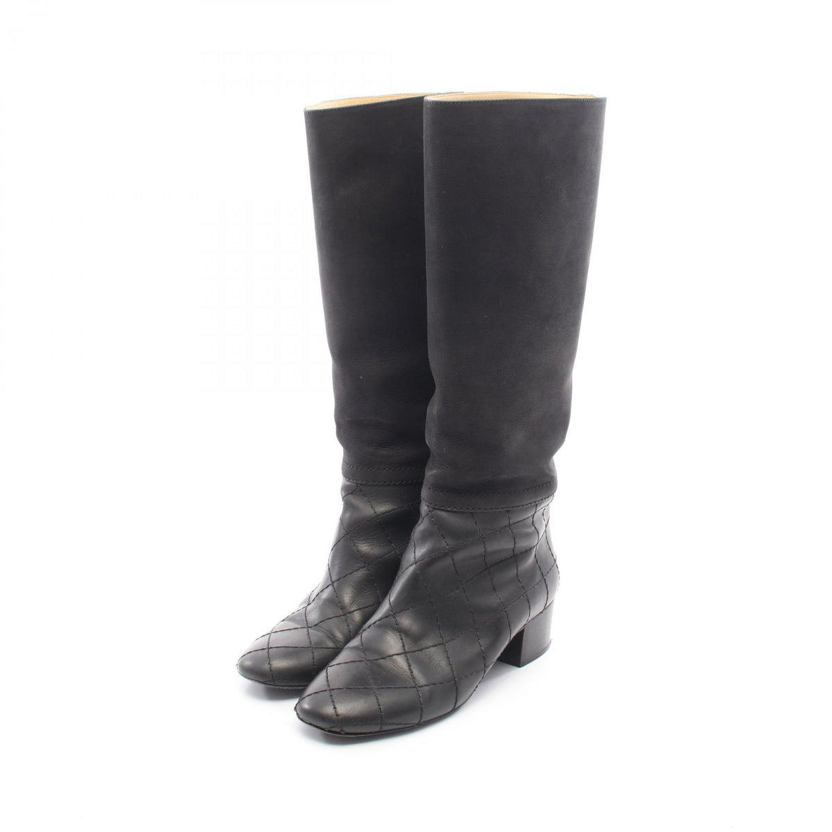 CHANEL Black Coco Mark Quilted Leather Long Boots Size 37.5
