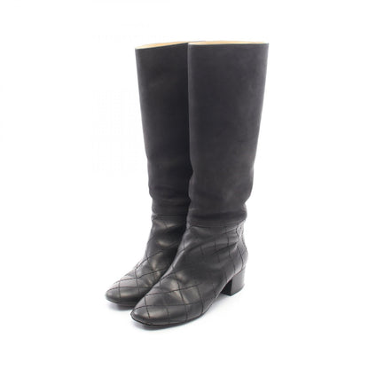 CHANEL Black Coco Mark Quilted Leather Long Boots Size 37.5