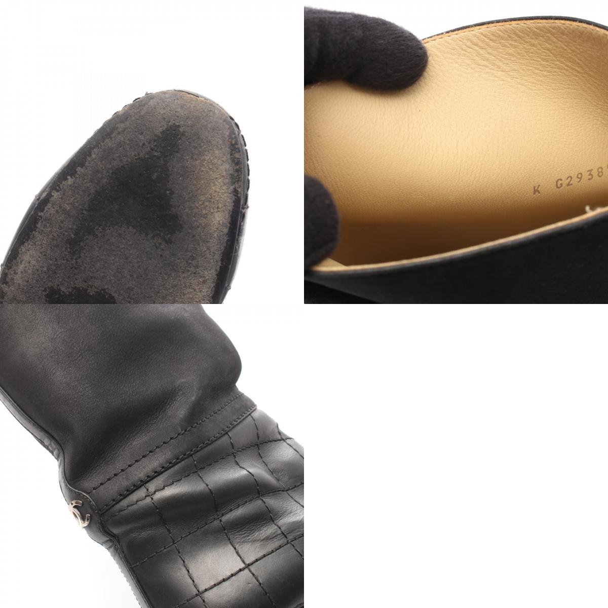 CHANEL Black Coco Mark Quilted Leather Long Boots Size 37.5