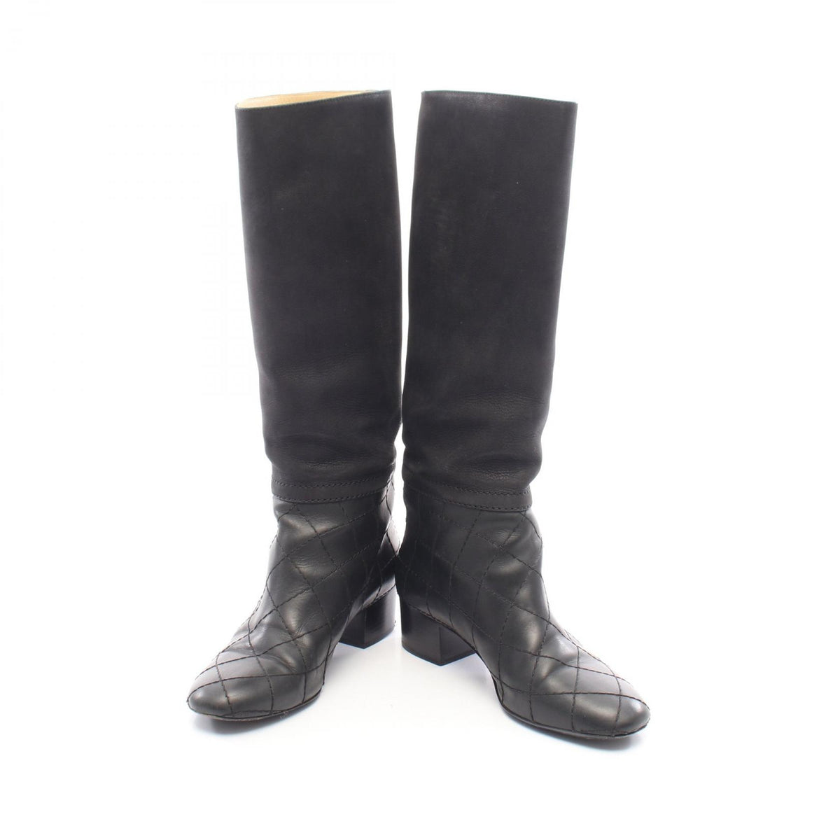 CHANEL Black Coco Mark Quilted Leather Long Boots Size 37.5