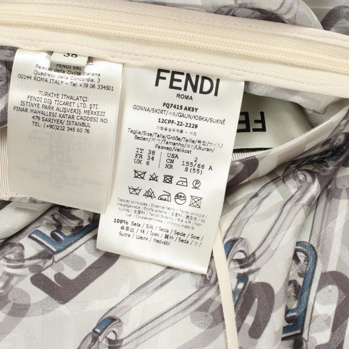 FENDI Patterned Silk Midi Skirt Size 38