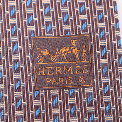 HERMES Silk H-Logo All-Over Pattern Tie Bordeaux