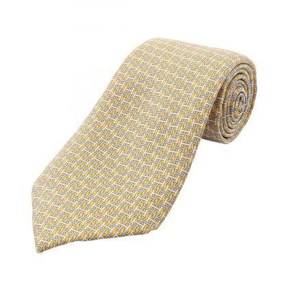 HERMES H Logo Silk Patterned Tie Yellow