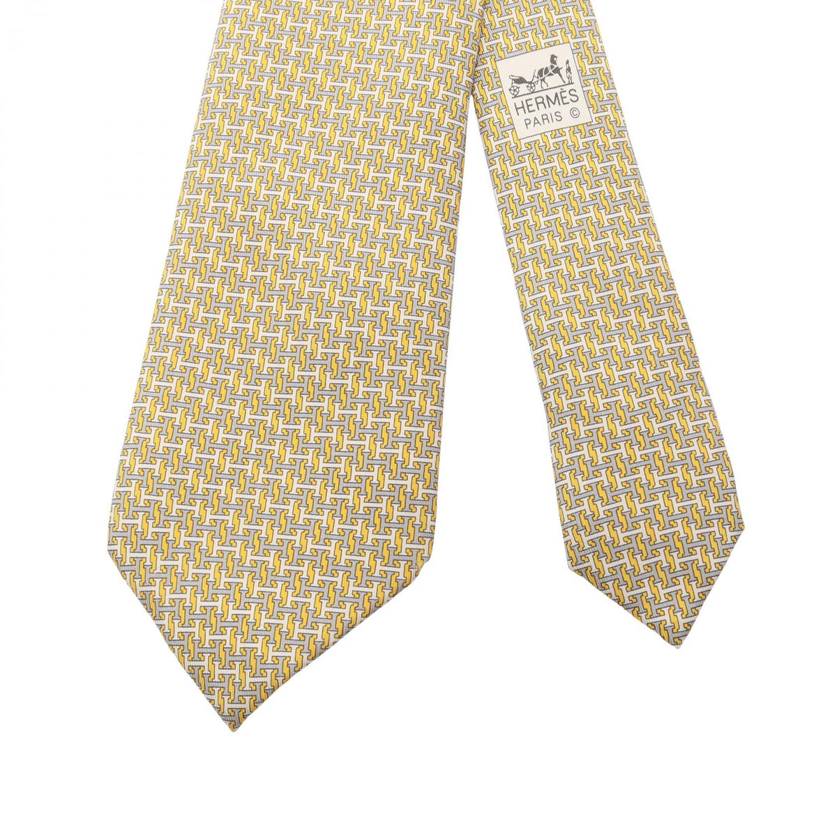 HERMES H Logo Silk Patterned Tie Yellow