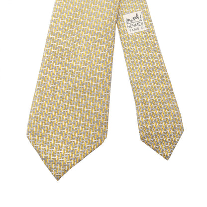 HERMES H Logo Silk Patterned Tie Yellow