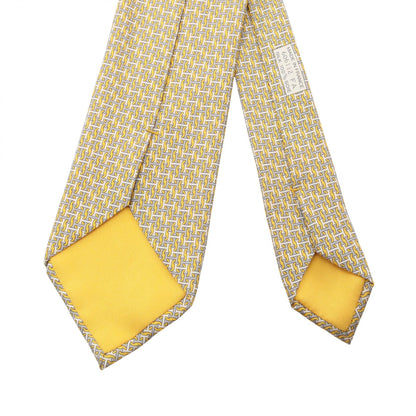 HERMES H Logo Silk Patterned Tie Yellow