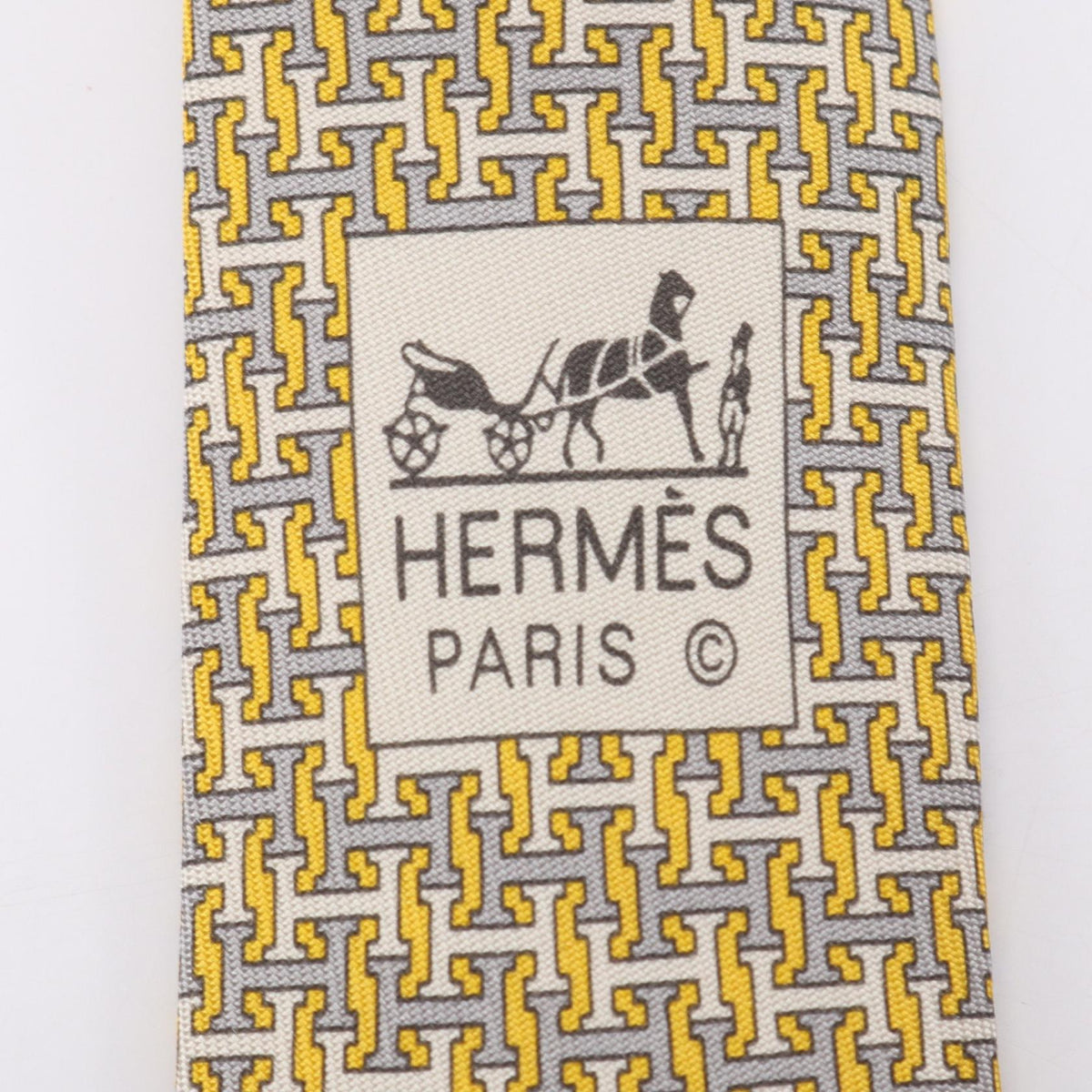 HERMES H Logo Silk Patterned Tie Yellow