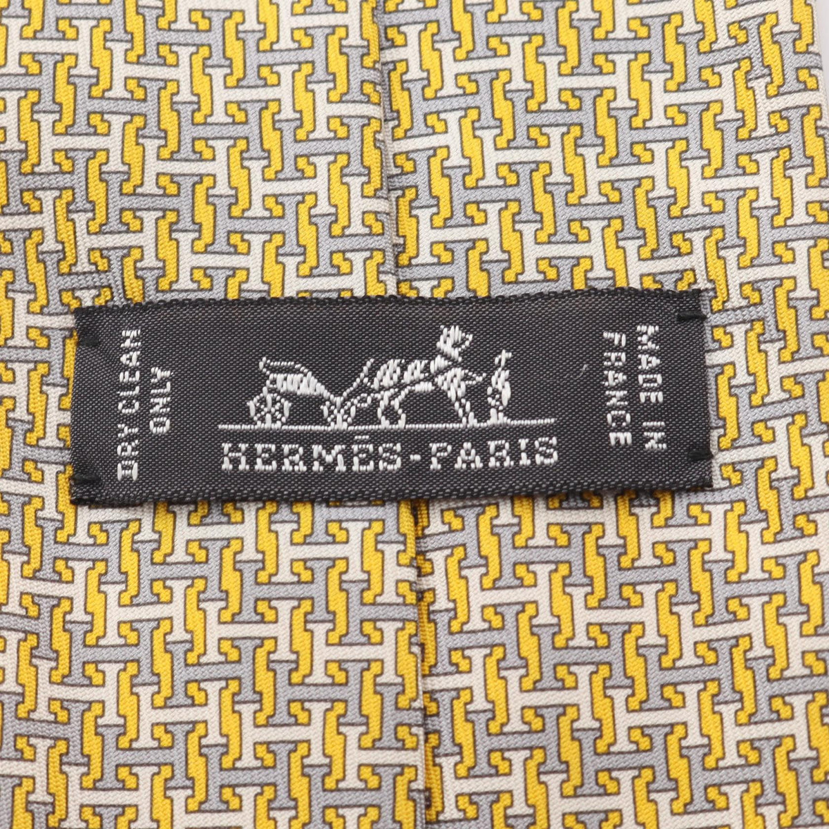 HERMES H Logo Silk Patterned Tie Yellow