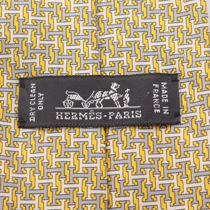 HERMES H Logo Silk Patterned Tie Yellow