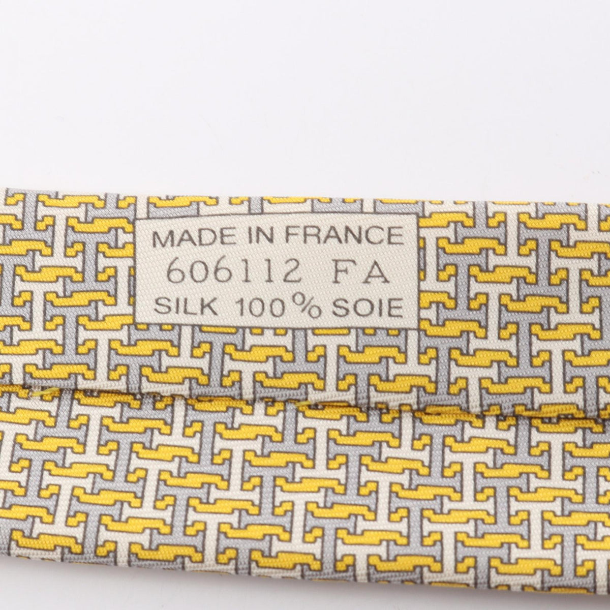 HERMES H Logo Silk Patterned Tie Yellow