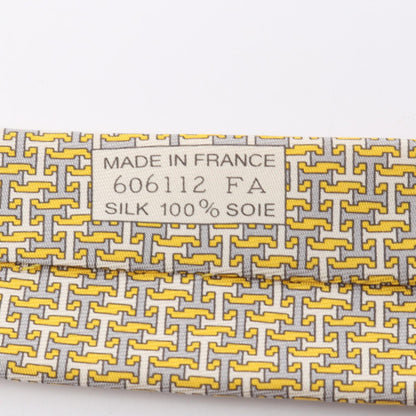 HERMES H Logo Silk Patterned Tie Yellow