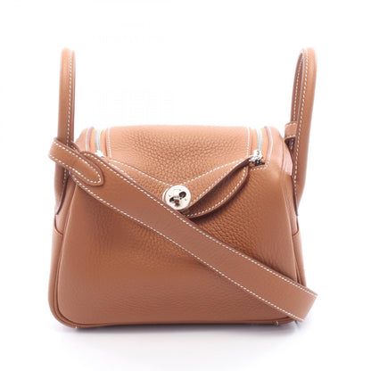 HERMES Lindy Mini Gold Shoulder Bag Brown