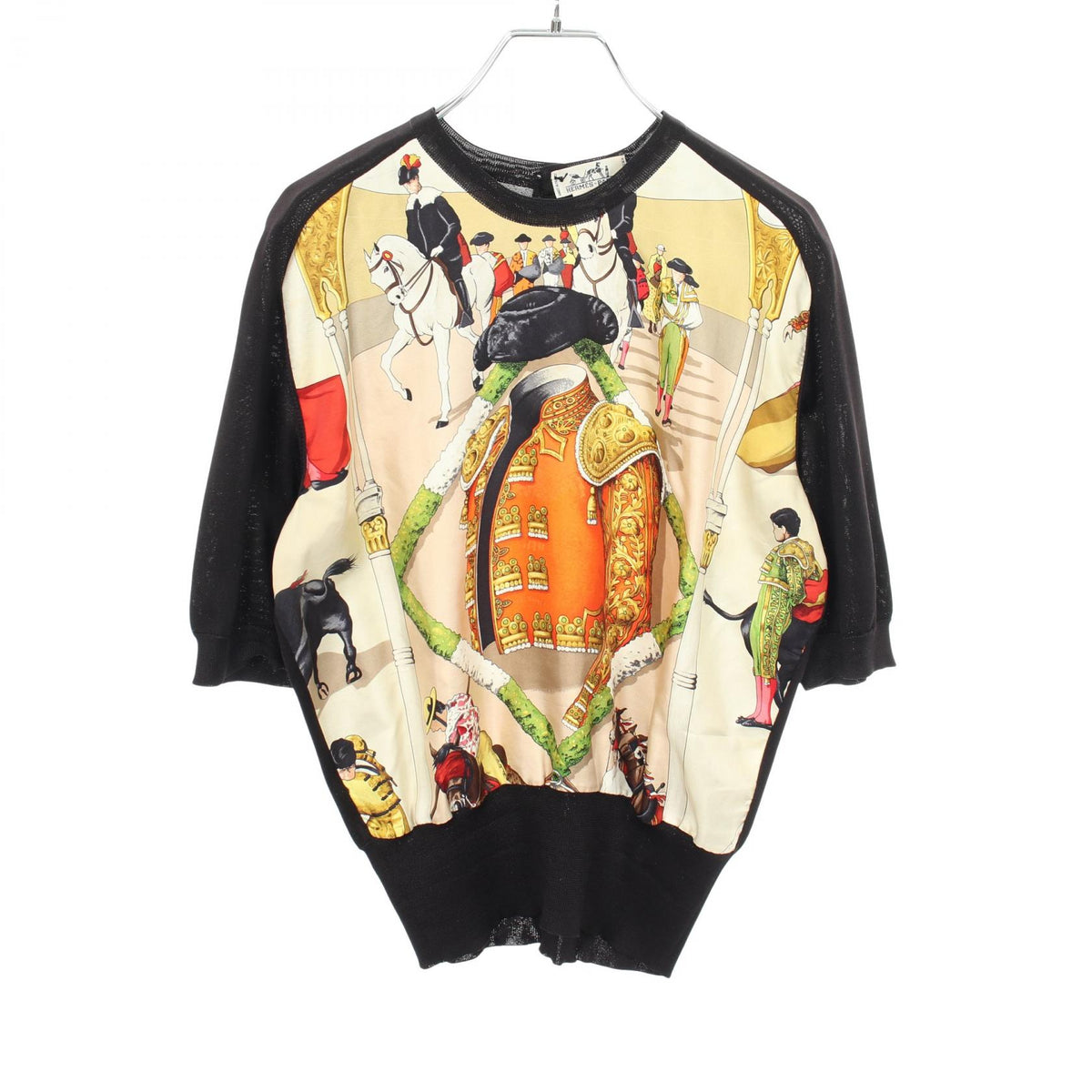 HERMES PLAZA DE TOROS Silk Short Sleeve Knit Sweater Size 40