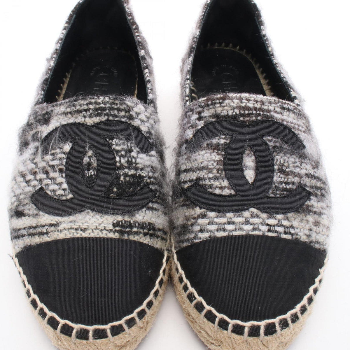 CHANEL Coco Mark Fabric Espadrille Slip-ons Size 36