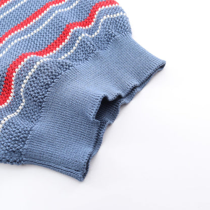 PRADA Striped Silk Short Sleeve Polo Blue Size 46