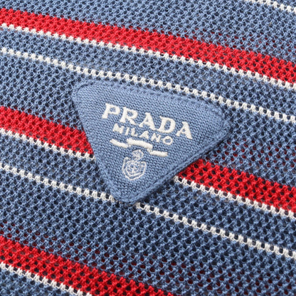 PRADA Striped Silk Short Sleeve Polo Blue Size 46