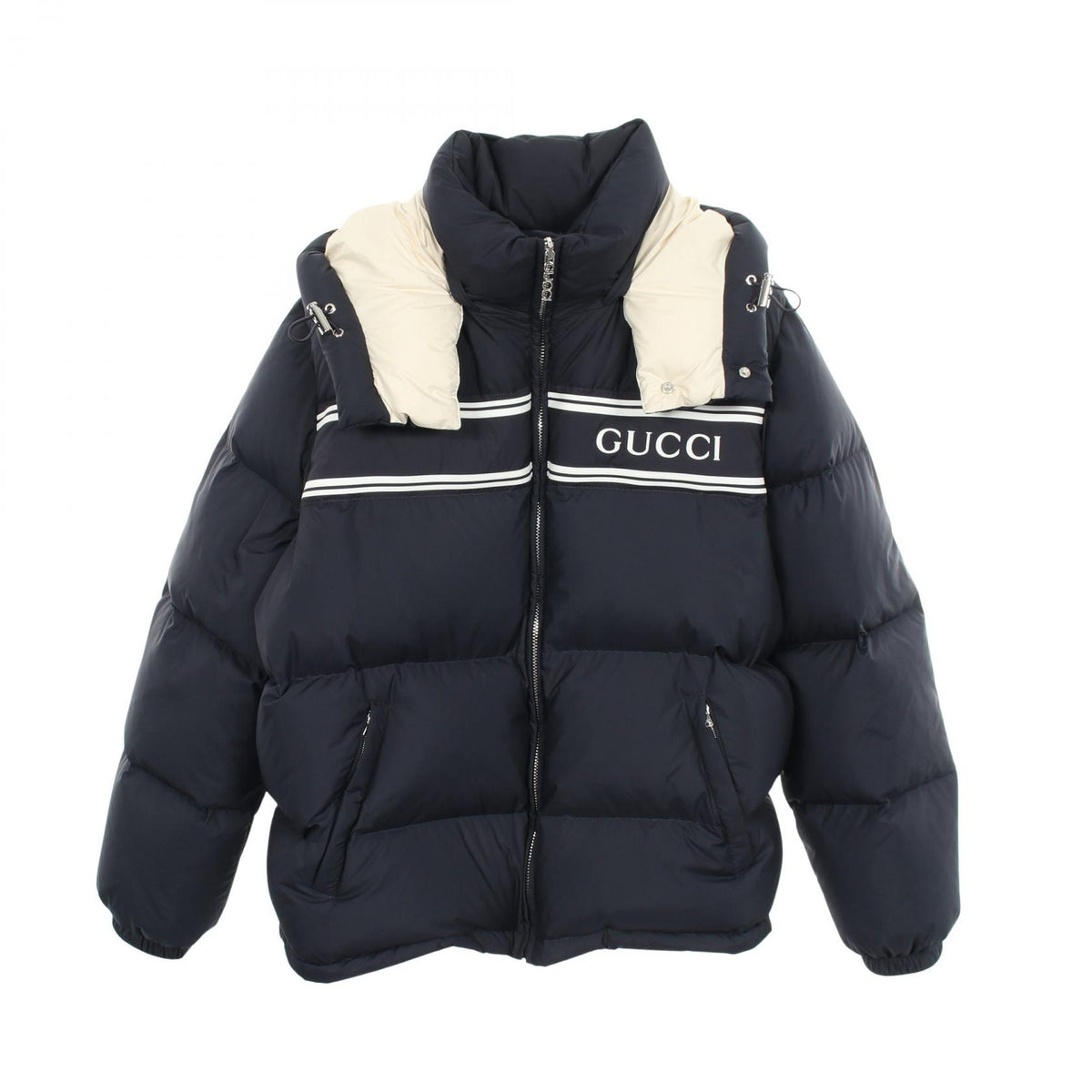 GUCCI Logo Polyester Down Jacket Black Size 48
