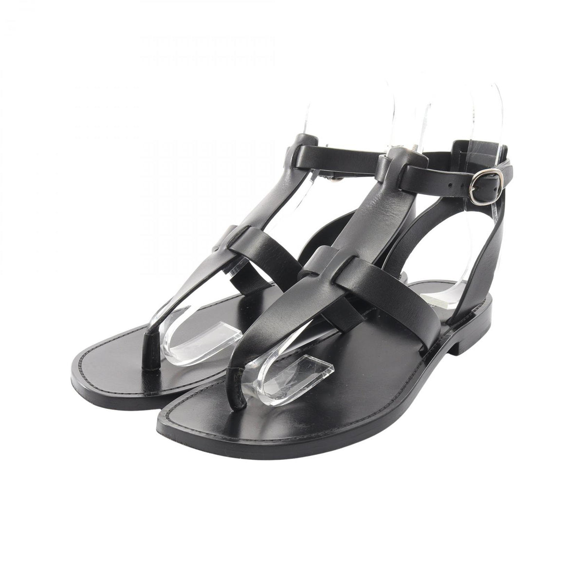 CELINE Ankle Strap Leather Sandals Black Size 37