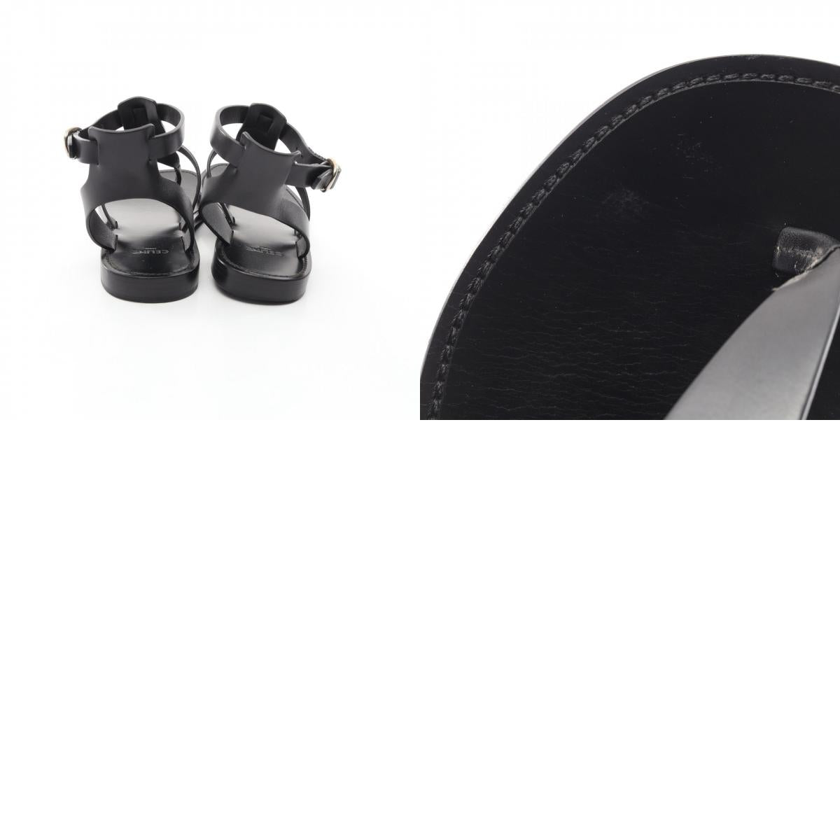 CELINE Ankle Strap Leather Sandals Black Size 37