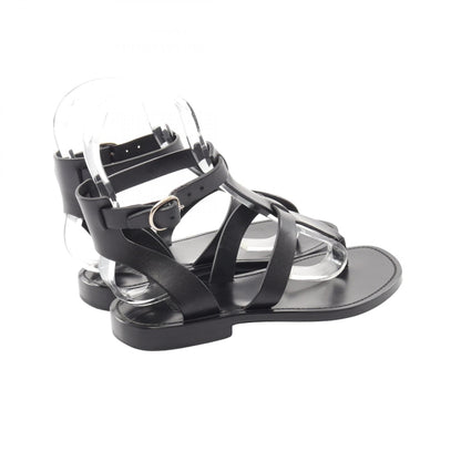 CELINE Ankle Strap Leather Sandals Black Size 37