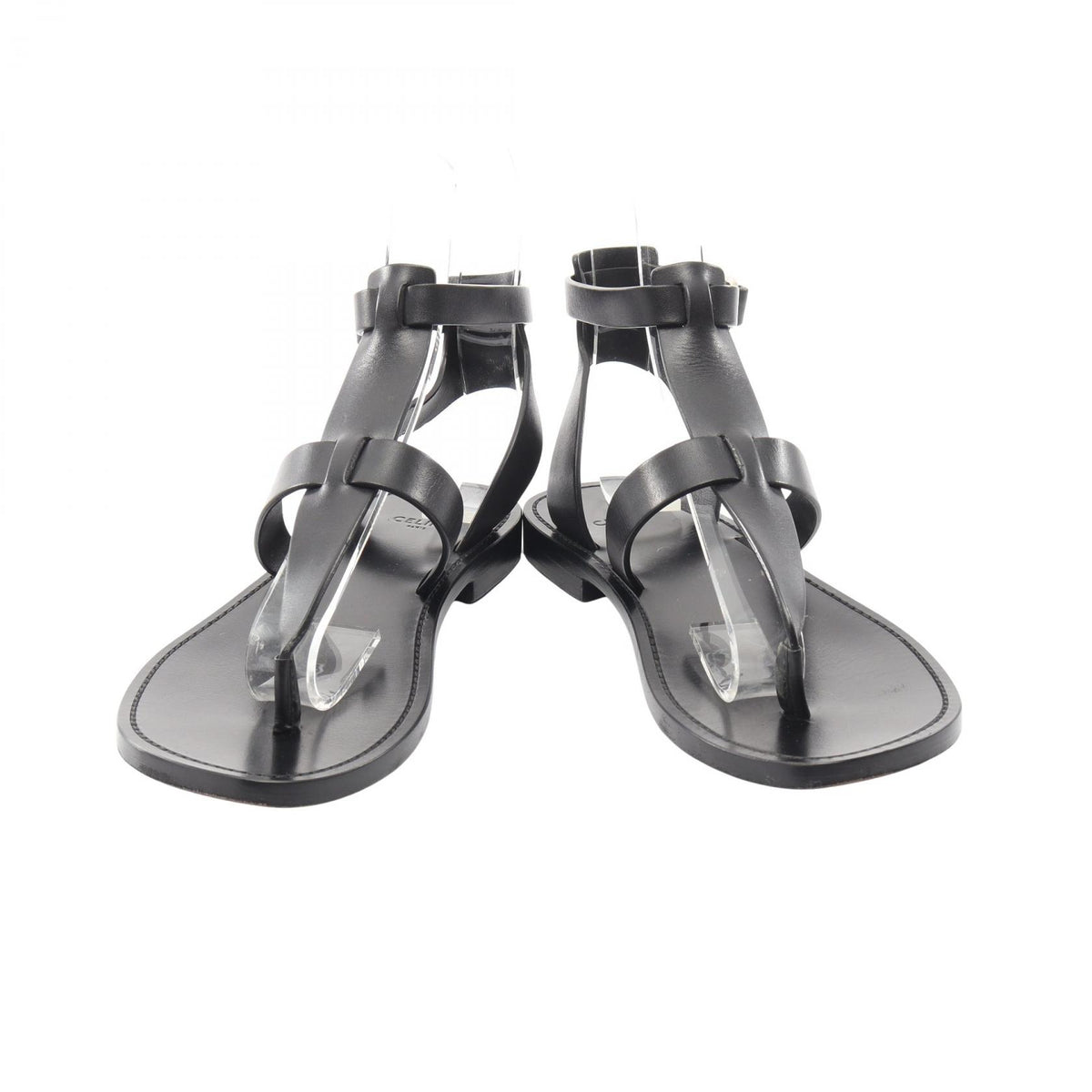 CELINE Ankle Strap Leather Sandals Black Size 37