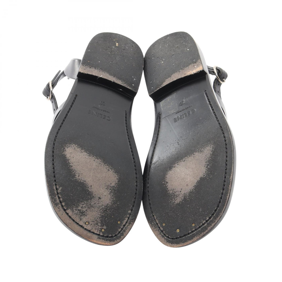 CELINE Ankle Strap Leather Sandals Black Size 37