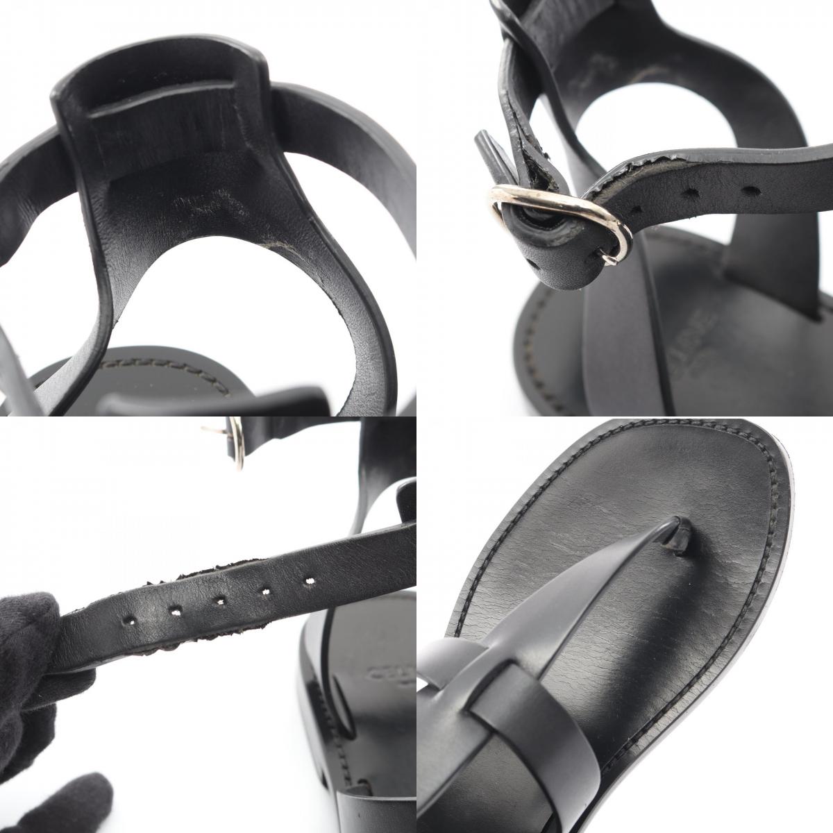 CELINE Ankle Strap Leather Sandals Black Size 37