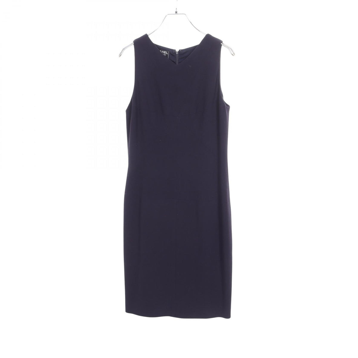 CHANEL Coco Mark Button Navy Wool Sleeveless Dress Size 40
