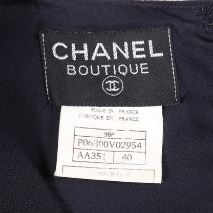 CHANEL Coco Mark Button Navy Wool Sleeveless Dress Size 40
