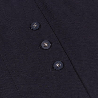 CHANEL Coco Mark Button Navy Wool Sleeveless Dress Size 40