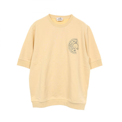 HERMES Round Neck Clou de Selle Cotton T-Shirt Yellow Size L
