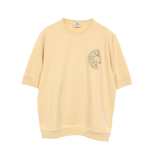 HERMES Round Neck Clou de Selle Cotton T-Shirt Yellow Size L