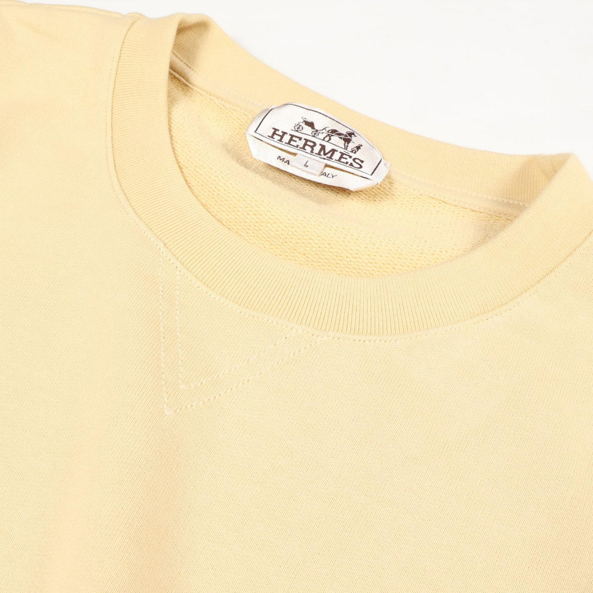 HERMES Round Neck Clou de Selle Cotton T-Shirt Yellow Size L