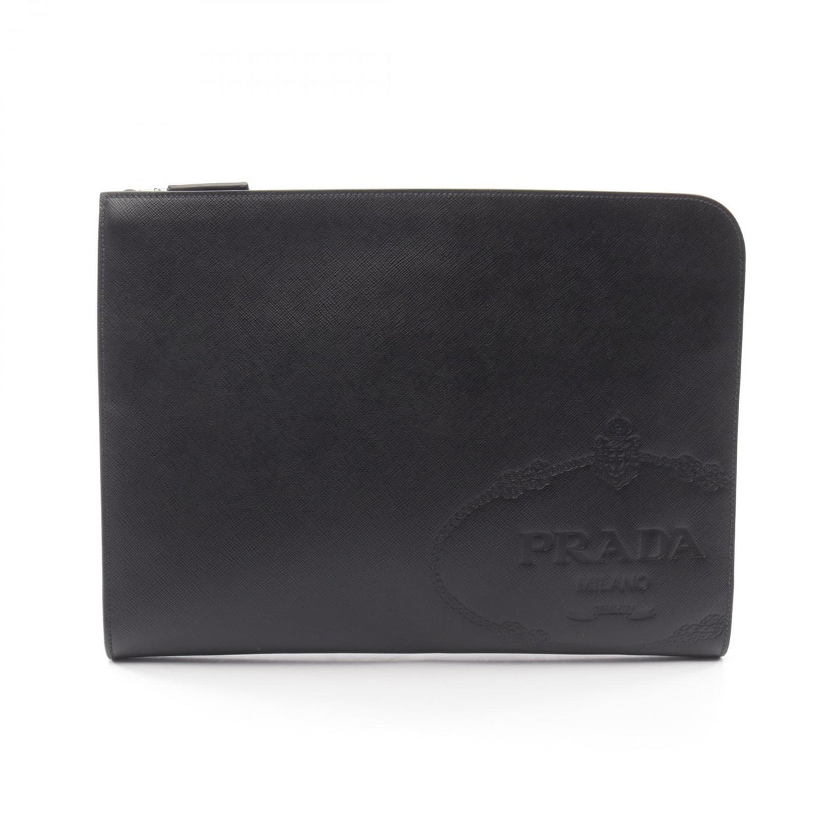 PRADA Saffiano Travel Leather Clutch Bag Black