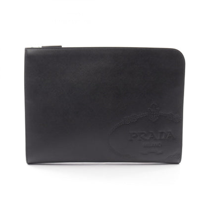 PRADA Saffiano Travel Leather Clutch Bag Black