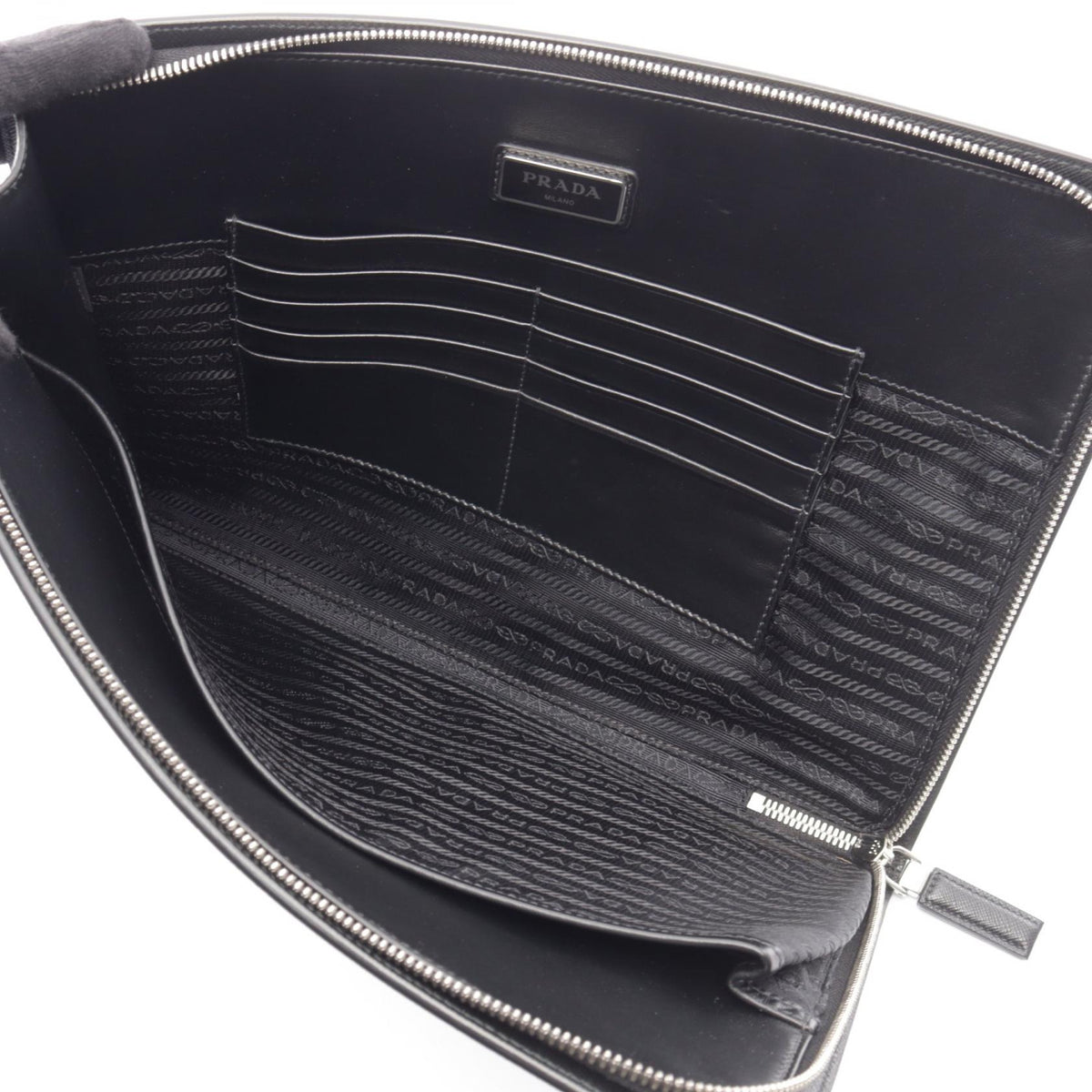 PRADA Saffiano Travel Leather Clutch Bag Black