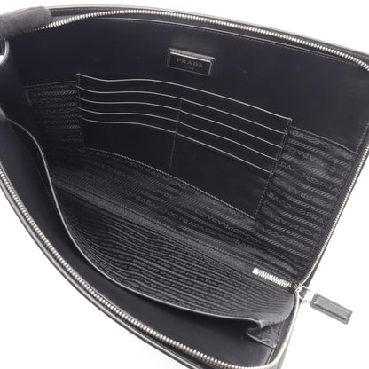 PRADA Saffiano Travel Leather Clutch Bag Black