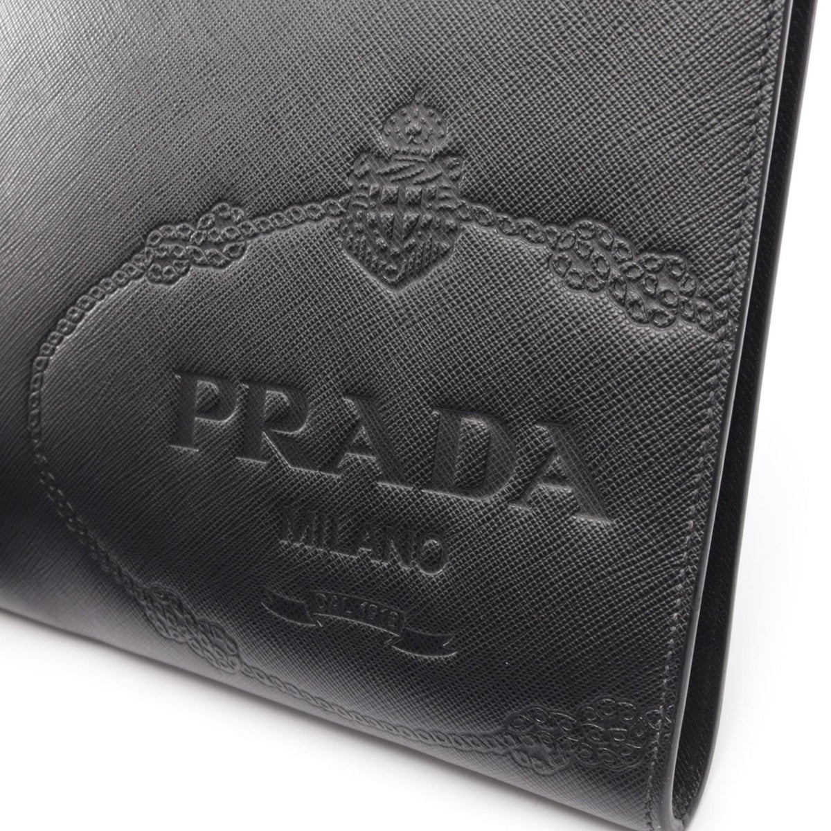 PRADA Saffiano Travel Leather Clutch Bag Black