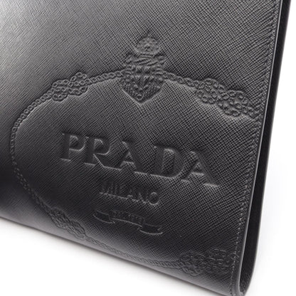 PRADA Saffiano Travel Leather Clutch Bag Black
