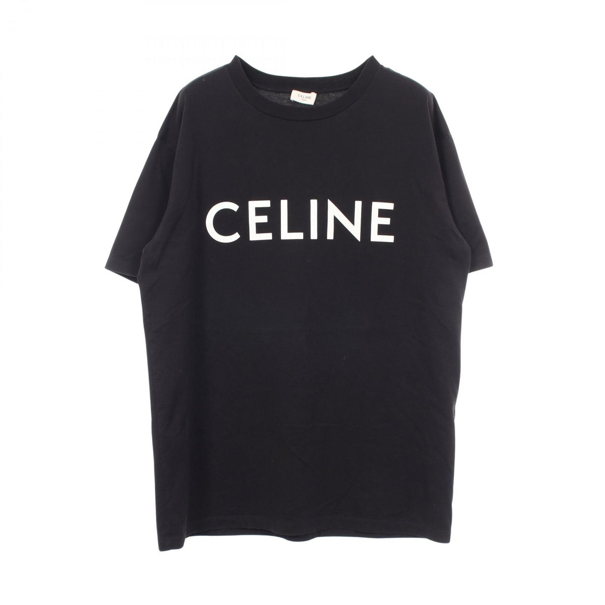 CELINE Loose Logo Print Cotton T-Shirt Black Size XS