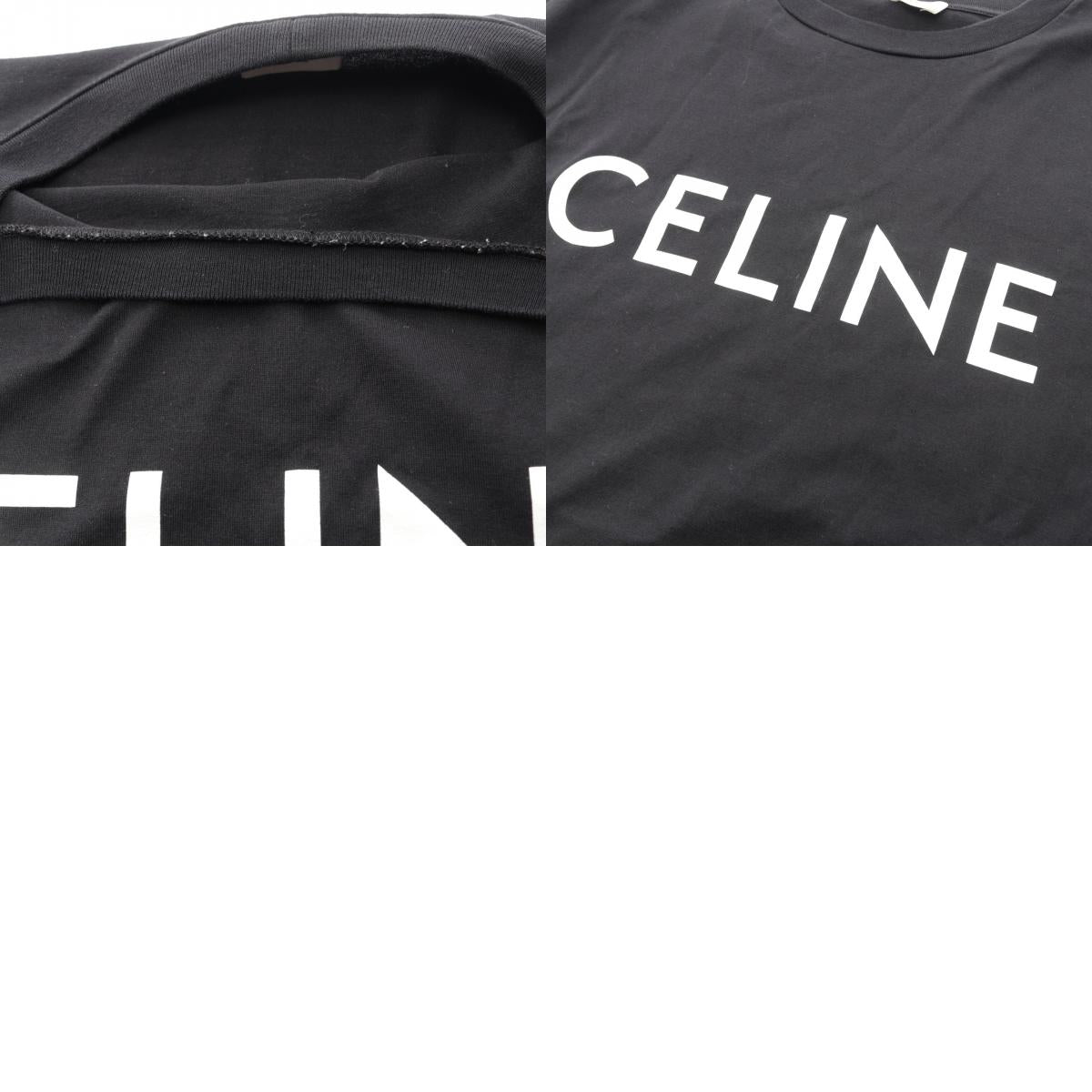 CELINE Loose Logo Print Cotton T-Shirt Black Size XS