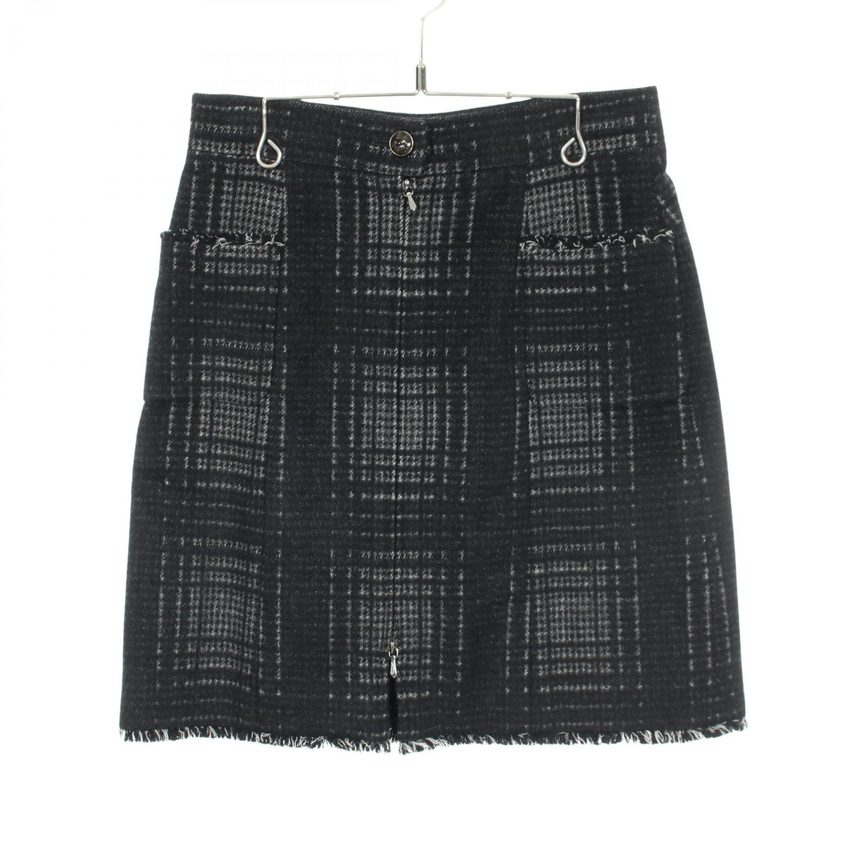 CHANEL Black Wool Coco Mark Check Skirt Size 36