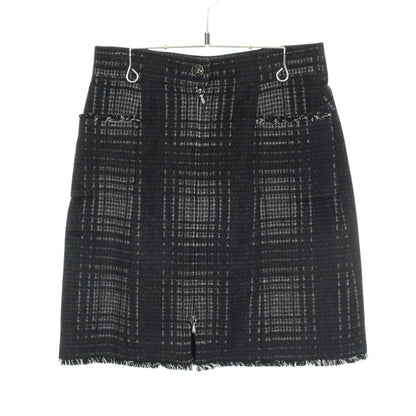 CHANEL Black Wool Coco Mark Check Skirt Size 36