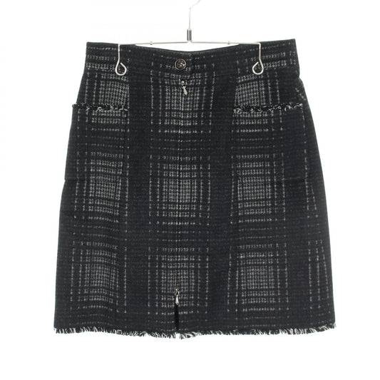 CHANEL Black Wool Coco Mark Check Skirt Size 36