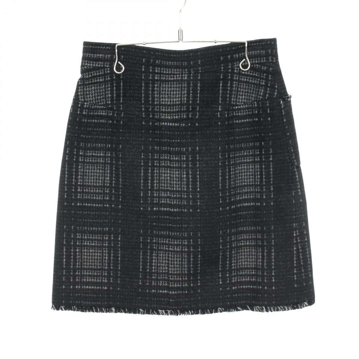 CHANEL Black Wool Coco Mark Check Skirt Size 36