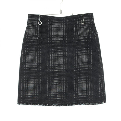 CHANEL Black Wool Coco Mark Check Skirt Size 36