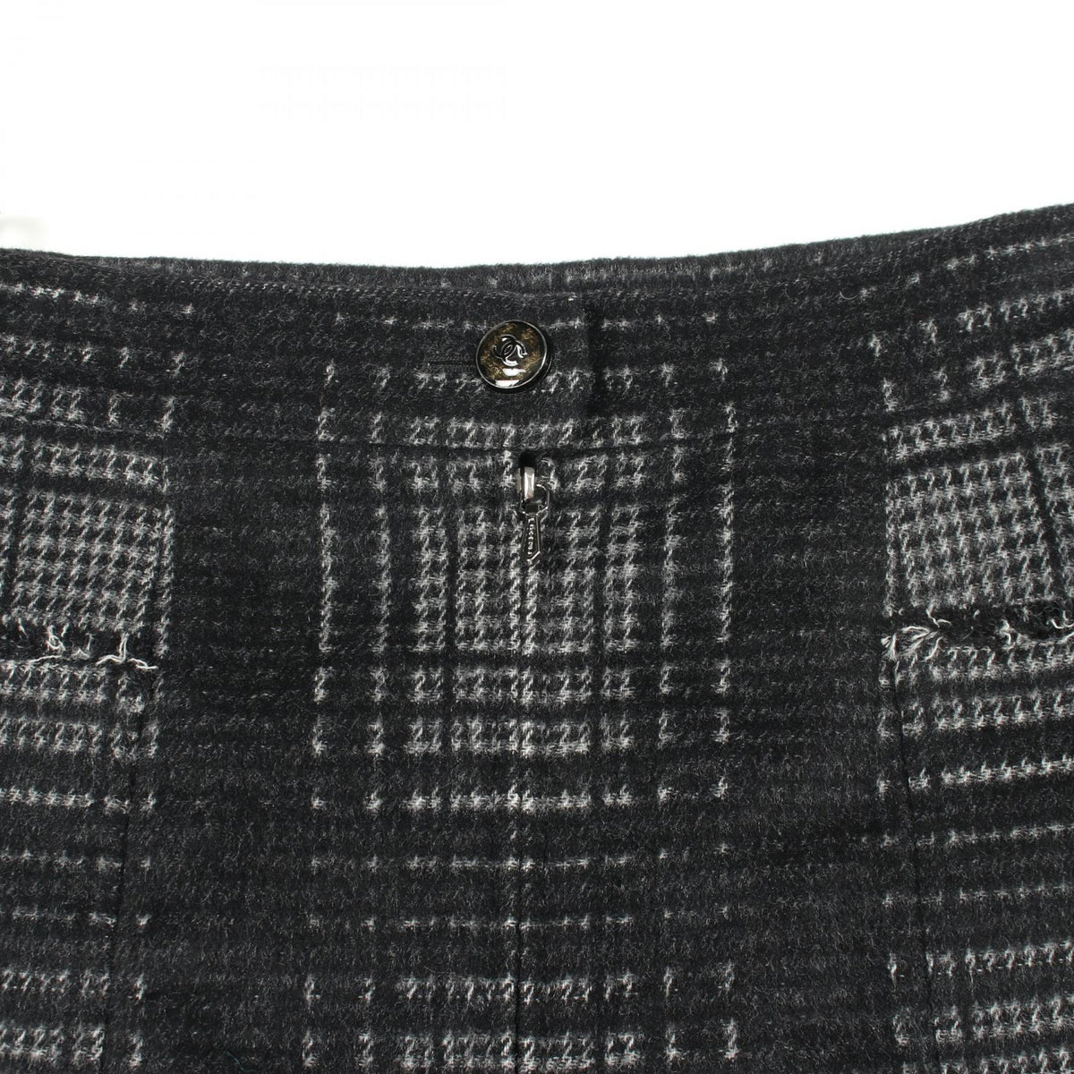 CHANEL Black Wool Coco Mark Check Skirt Size 36