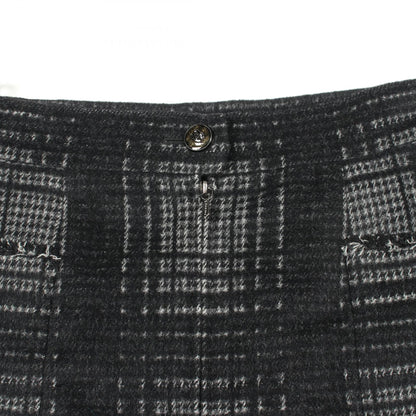 CHANEL Black Wool Coco Mark Check Skirt Size 36