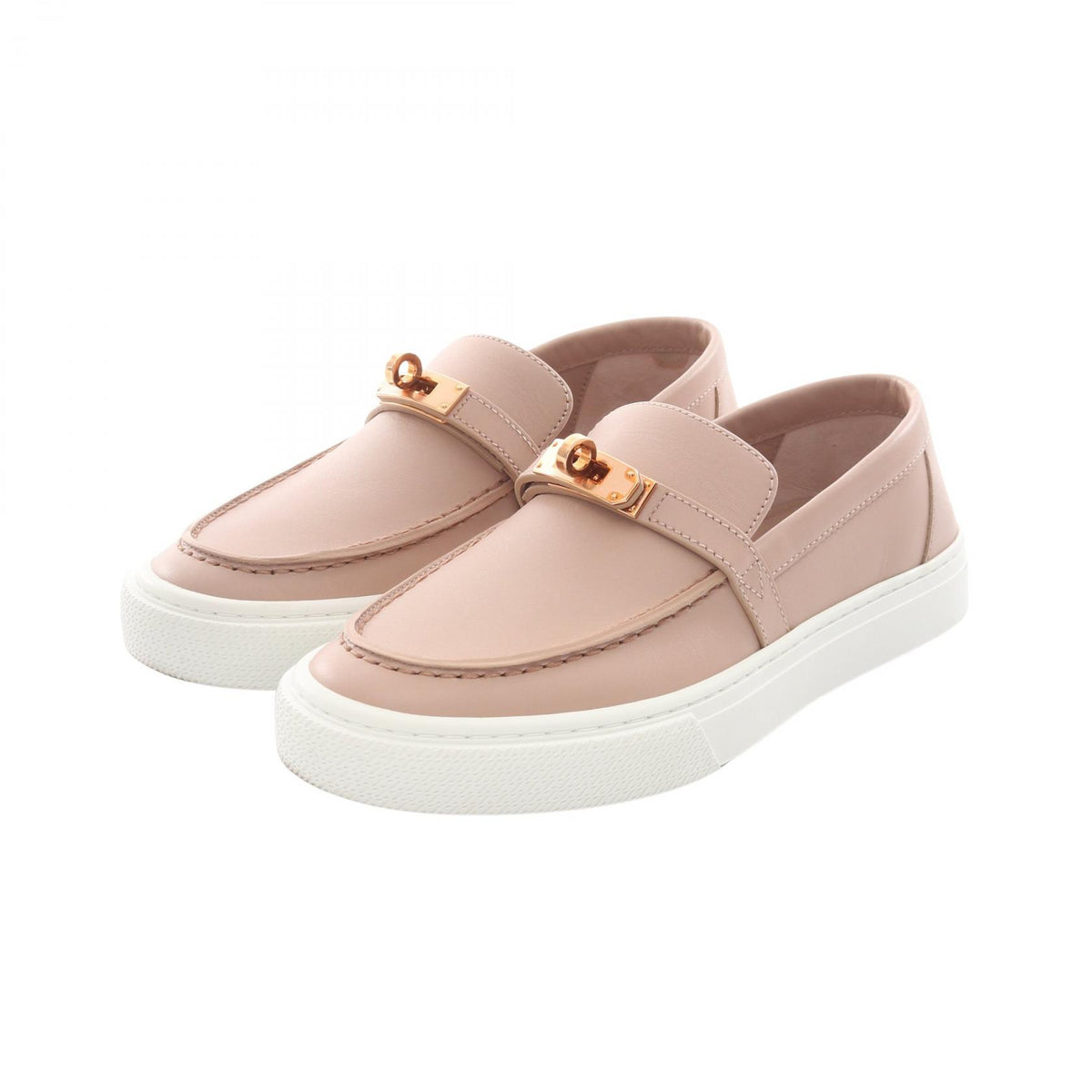 HERMES Game Kelly Buckle Leather Slip-Ons Size 35.5