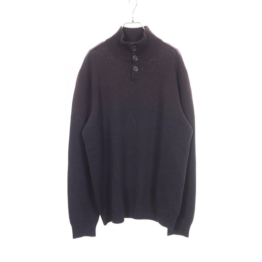 HERMES High-Neck Wool Cashmere Knit Blue Size XL
